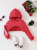 Hoodies Sweatshirts Spring And Autumn Girls Sweater Round Neck Hooded Long Sleeve Letter Short Top Fashion Loose Fit Kids 231201