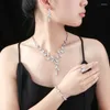 Necklace Earrings Set Luxury Rhinestone Bride 4pcs For Women Leaves Choker Ring Bracelet Wedding Dress Bridal Fashion