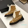 Interlocking Women Ankle Boots furry shearling Chunky Heels snow Rubber Sole Lace-Up Martin boot Western Motorcycle Outdoor Ladies wool warm Leisure Shoe