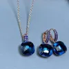 Ensemble de boucles d'oreilles et collier, 2 pièces/ensemble, incrustation de 12.6mm, bleu foncé, Zircon, bijoux en cristal bonbon, gouttes Nudo, à la mode