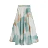 Skirts Spring Clothing Cotton Linen Large Swing Skirt Long Autumn Size Female A-line Pleated Korean Style