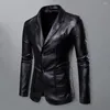 Men's Jackets Faux Leather Jacket Fashionable Suit Coat Lapel Style Long Sleeve Business With Pockets For Windproof