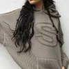 Suéteres para mujer Otoño Invierno Sólido Gris Carta Punto para mujeres Casual Moda Sudaderas con capucha 2023 Mujer Puntos sueltos Jersey