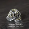 Real sólido 925 prata esterlina açúcar crânio anéis para homens mexicano anéis retro cor de ouro cruz sol flor gravado punk jóias j01190o