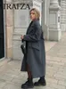 Frauen Wolle TRAFZA Frauen Revers Gerade Mantel Casual Zweireiher Büro Damen Langen Mantel Herbst Winter Solide Streetwear Mäntel