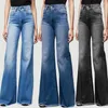 Jeans femininos gradiente cor mulheres multi bolsos botão tassel moda mid-cintura flare streetwear