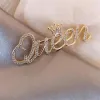 Rhinestone Queen Brosches for Women 2-Color Crown Letters Pary Office Brooch Pins Gifts GC5454