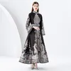 Flare Sleeve Vacation Boho Maxi Dress Robe Women Designer Stand Collar Slim Paisley Floral Vintage Party Dresses 2023 Spring Fall Chic Loose Big Swing Runway Frocks