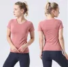 LU-123 Women's Yoga Short Sleeve Solid Color Nude Sports Shaping Waist Tight Fitness Loose Jogging Sportswear LL High Quality