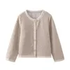 Cardigan tricoté en fil éponge épais décoré de boutons pour femme, veste courte, automne et hiver