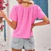 Kvinnors blusar Kvinnor Topp Daglig hud-beröring Löst fit ruffle Trim Summer Tops Girl Clothing Blue Tee Shirt