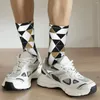 Skarpetki męskie szczęśliwe, śmieszne nowoczesne czarno -białe i sztuczne złote trójkąty vintage harajuku geometryczne wzory załogi Sock Sock Prezent