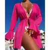 Damen Bademode Langarm Strandkleid Sonnenschutz Bluse Badeanzug Bikini Cover Up Sommer 2023