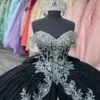 Glittrande svart älskling quinceanera klänningar formella applikation pärlor födelsedagsfest boll klänning från axeln vestidos de 15 anos