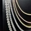 Пропуск бриллиантового тестера хип -хоп 925 стерлинговый серебро 2 мм 3 мм 4 мм 5 мм VVS Моассанит Ожерелье с теннисной цепью.