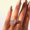 Vierkante diamanten ring volledige diamant micro ingelegde ring sterling zilver kussen verlovingsring vrouwelijke sieradenTHKHi95358642494758