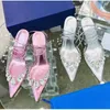 Dress Shoes 2023 Brand Rhinestones Clear PVC Women Pumps Sexy Ankle Strap Crystal Stiletto High Heels Fashion Summer Wedding Party