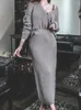 Vestidos de trabalho moda feminina saias de malha terno elegante sólido casual camisola topos midi bodycon saia 2 peças conjunto feminino com nervuras outfits