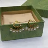 Dubbel bokstavsfläktformade örhängen Charm Women Diamond Ear Hoops Clear Rhinestone Earndrops With Box234y