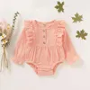 Rompers 2023 Spring Fall Born Toddler Baby Girls Clothes Solid Ruffle Long Sleeve Romper Infant Cotton Jumpsuit Outfit Clothing