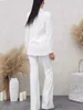 Pantalon de deux pièces pour femmes de haute qualité Mode 2023 Designer Blazer Costume Set Perle Décoration Bouton unique