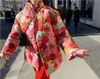 Women's Down Parka 2023 Parkas Autumn Winter Red Print Warm Fashion Singlebreasted Female Casual Loose Elegant Coats 231201