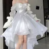 Basic Casual Dresses Spring Elegant White Off Shoulder Fairy Dress Chic Princess Puff Mesh Wedding Party Porm 231202