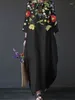 Casual Dresses For Women 2023 Vintage Print Loose O Neck Muslim Long Dress Floral Robe Streetwear Fitting Autumn Vestidos 5xl