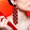 Dangle Earrings 2023 Luxury Multi Layer Red Large Crystal Long Fringe Ladies Exaggerated Fashion Ultra Flash Gem Jewelry