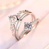 Wedding Rings Classic Shiny Crystal Couple Micro Crown CZ Stone Opening Ring Band Romantic Valentine's Day Present