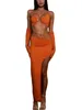 Maillots de bain pour femmes Femmes Sexy Deux pièces Tenues Jupe Ensembles sans manches Spaghetti Strap Découpe Tops et costume de fente haute (Orange M)