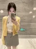 Work Dresses 2023 Autumn Korean Short Knitted Cardigan White T-shirt Gray Half-body Skirt Three-piece Set