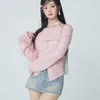 Women's Knits Sweet Pink Off Shoulder Knitted Cardigan 2023 Autumn Slim Fit Button Tops Women Y2k Grunge Long Sleeve Sweaters Mujer