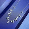 Hängen Spring Qiaoer Solid 925 Sterling Silver Lab Sapphire Gemstone Tassel Halsband Pendant Bröllopsfest Fina smycken för kvinnor