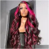 Syntetiska peruker 36 -tums ombre rosa färg kroppsvåg peruk mänskligt hår före plockad 13x4 spetsfront för svarta kvinnor droppleveransprodukter dh9nk