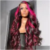 Synthetische pruiken 36 inch ombre roze kleur body wave pruik echt haar pre geplukt 13x4 kant voor zwarte vrouwen drop levering producten Dh9Nk