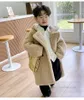 Winter children fleece coat old kids faux fur hooded double breasted long outwear girls thicken warm wool integrated plush coat Z5715