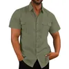 Men's Casual Shirts Cross Border European And American Shirt Double Pocket Cotton Linen Short Sleeved Vacation 7 Colors