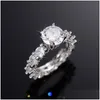 Pierścionki ślubne 2023 Top Sell Wedding Purnings Luksusowa biżuteria 925 Sterling Sier wypełnienie okrągłe cięcie biały topaz cZ diamond impreza impreza kobiet dhnrm