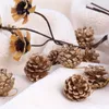 Christmas Decorations 9Pcs/set Gold Silver Pine Cone Artificial Bouquet DIY Wedding Garland Wreath Decoration Tree Ornaments