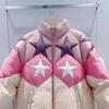 Jaquetas masculinas pato branco para baixo jaqueta mulheres cinco pontas estrela padrão bloco de cor moda solta puffer casaco inverno quente parkas retalhos 231202