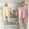 Clothing Sets Two Pieces Casual Autumn Baby Girls Streetwears Pink Apricot Flying Sleeves Knitted Sweaters Undershirts Slim Fit Pants