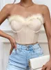 Kvinnors tankar Furry Trim Corset Tube Tops Solid Color Sleeveless Axless Bustier Bandeau Crop Vintage Chic Tank Top