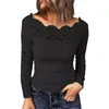 Blusas femininas cor sólida topo bordado camisa de renda topos elegante bordado fora do ombro blusa chique fino ajuste