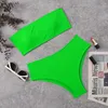 Costume da bagno da spiaggia sexy senza spalline a vita alta bikini solido a righe da donna