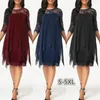 Casual klänningar 2024 Vår/sommar kvinnors eleganta stil solid spetslock mitt split hylslängd knächiffong oregelbunden klänning