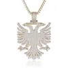 Albanie Aigle Pendentif Collier Glacé Kosovo Serbie Aigle à Double Tête CZ Pavé Déclaration Hiphop Bijoux Hommes Femmes Cadeaux Ethniques 201286B