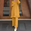 Vêtements ethniques Musulman Abaya Pantalon Costumes 2 Pièce Causal Arabe Solide Manches Longues Hauts Pantalons Tenues Islamiques Mode Turquie Kaftan