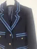 Sandro women's high-quality striped contrast color webbing pocket suit jacket