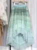 Rokken Modieuze Gradiënt Tule Maxi Rok Vrouwen 2023 Elegante Ruches Onregelmatige Zoom Tiered Mesh Hoge Taille Lange Vrouwelijke Z549